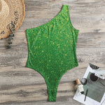 Shamrock Green (NOT Real) Glitter Print One Shoulder Bodysuit
