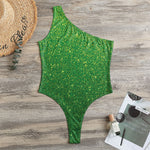 Shamrock Green (NOT Real) Glitter Print One Shoulder Bodysuit