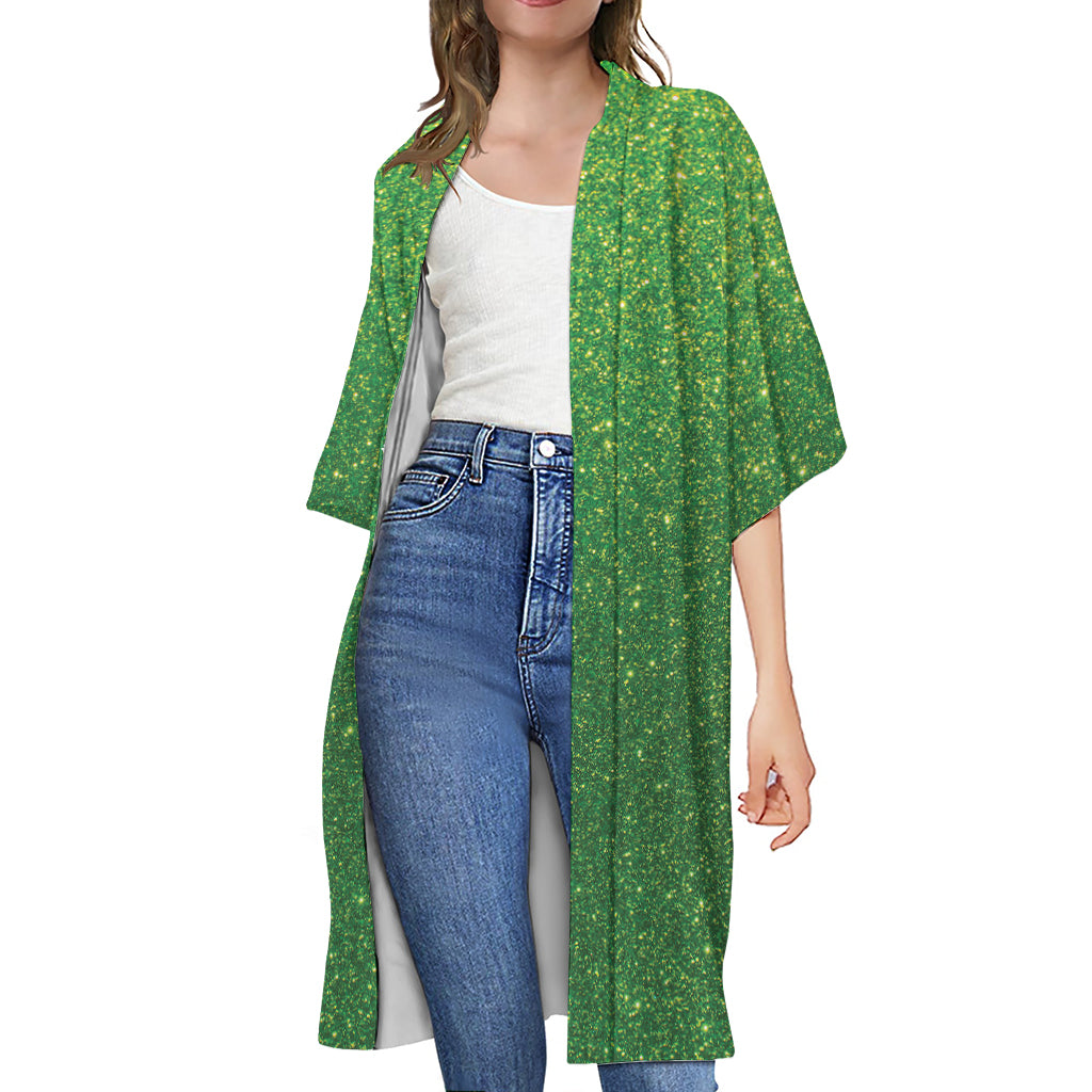 Shamrock Green (NOT Real) Glitter Print Open Front Beach Cover Up