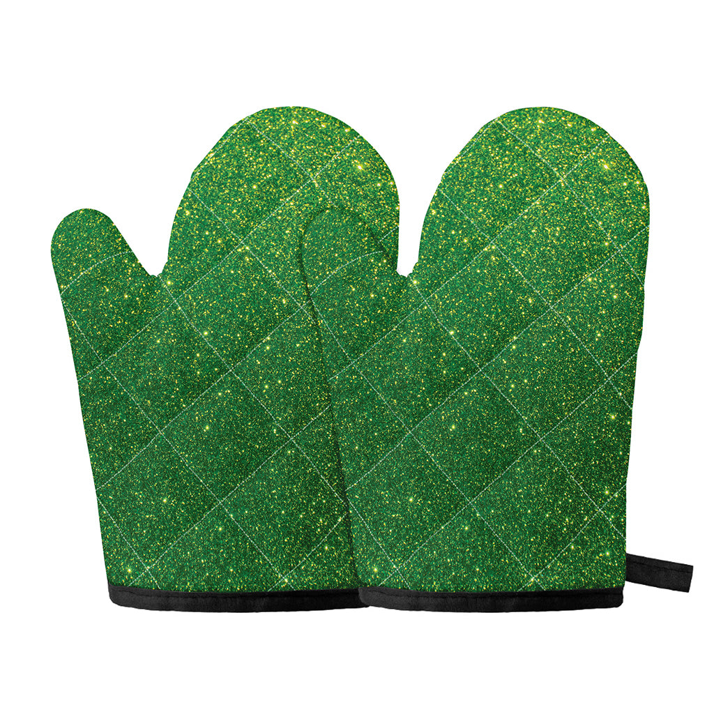 Shamrock Green (NOT Real) Glitter Print Oven Mitts