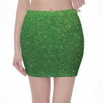 Shamrock Green (NOT Real) Glitter Print Pencil Mini Skirt