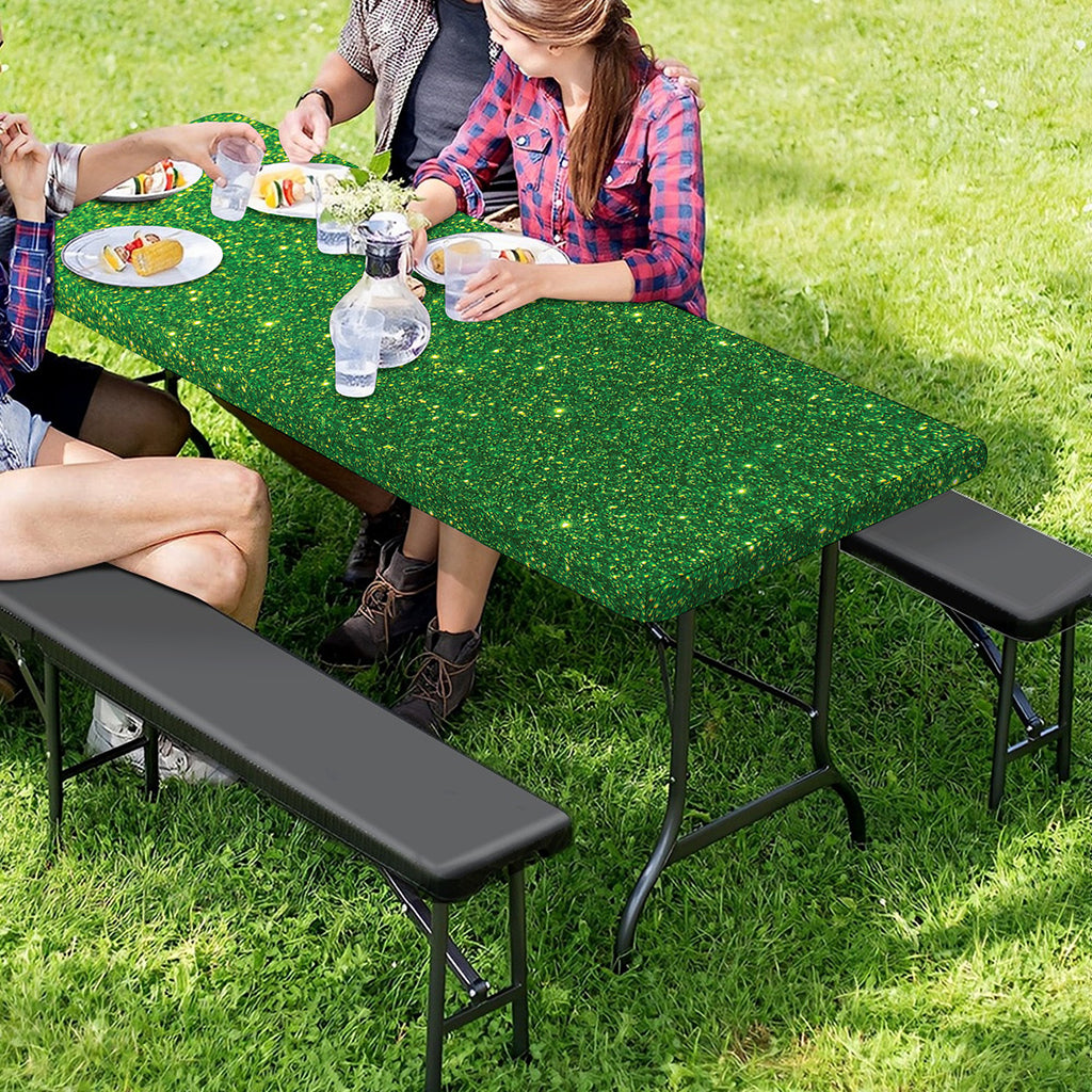 Shamrock Green (NOT Real) Glitter Print Picnic Table Cover