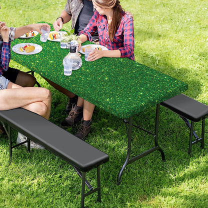 Shamrock Green (NOT Real) Glitter Print Picnic Table Cover