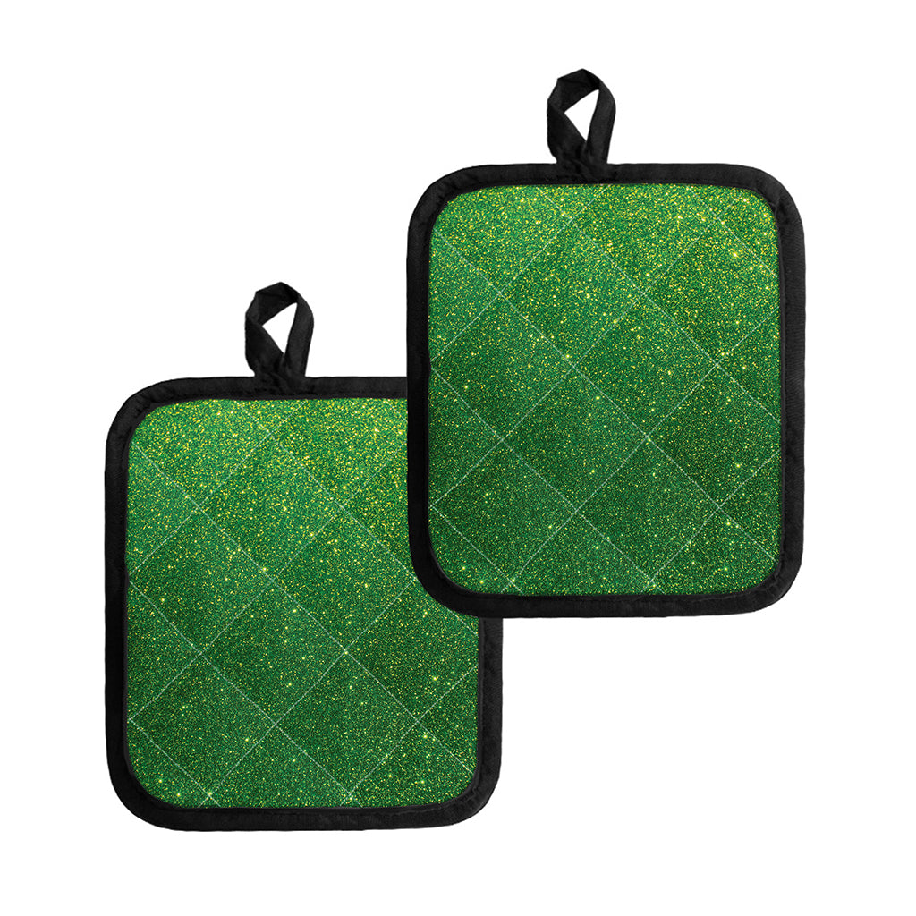 Shamrock Green (NOT Real) Glitter Print Pot Holders