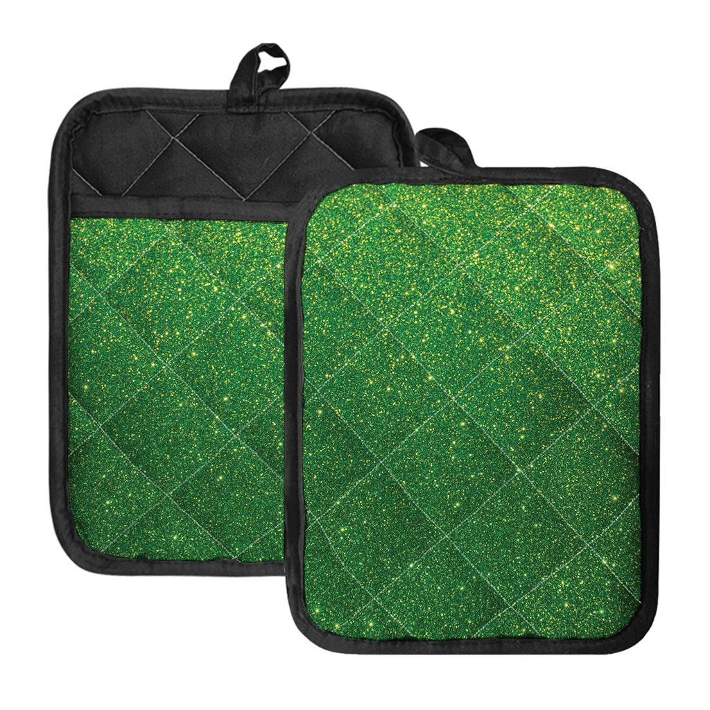 Shamrock Green (NOT Real) Glitter Print Pot Holders With Pocket