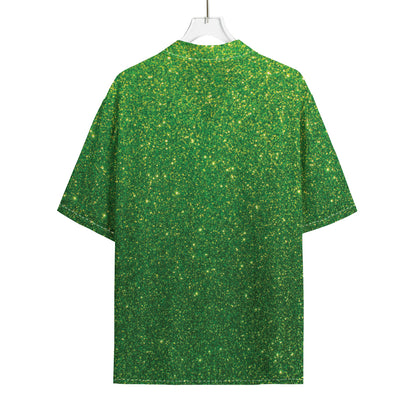 Shamrock Green (NOT Real) Glitter Print Rayon Hawaiian Shirt