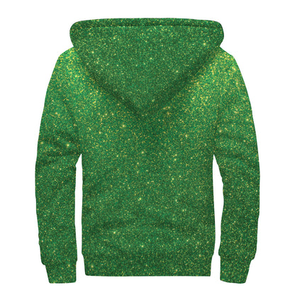 Shamrock Green (NOT Real) Glitter Print Sherpa Lined Zip Up Hoodie