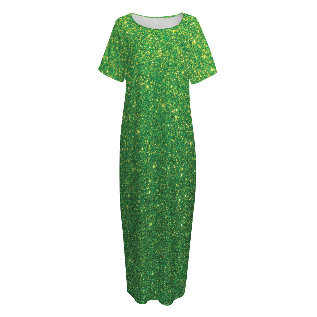 Shamrock Green (NOT Real) Glitter Print Short Sleeve Long Nightdress