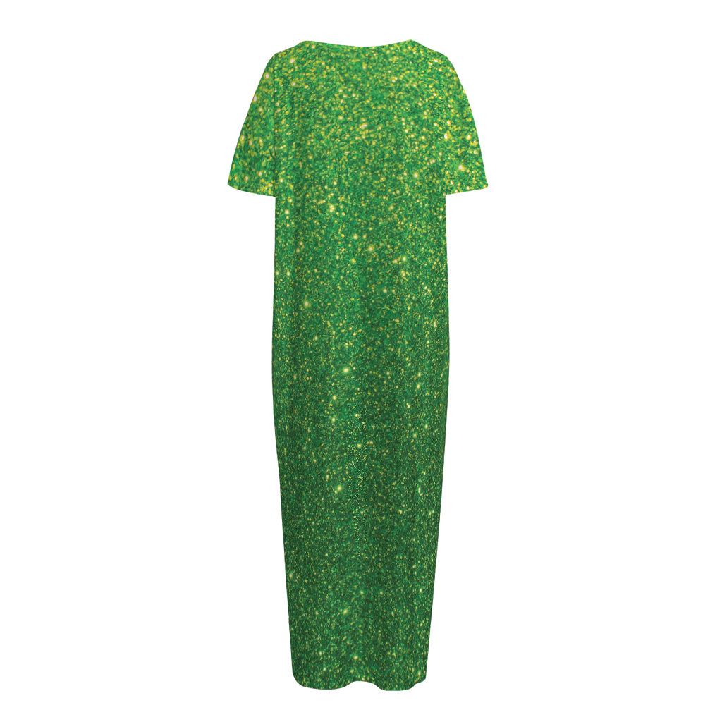 Shamrock Green (NOT Real) Glitter Print Short Sleeve Long Nightdress