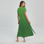 Shamrock Green (NOT Real) Glitter Print Short Sleeve Maxi Dress