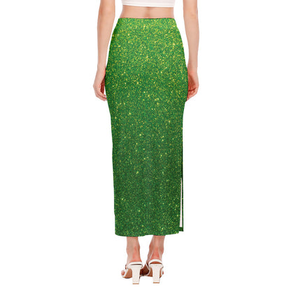 Shamrock Green (NOT Real) Glitter Print Side Slit Maxi Skirt