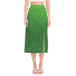 Shamrock Green (NOT Real) Glitter Print Side Slit Midi Skirt