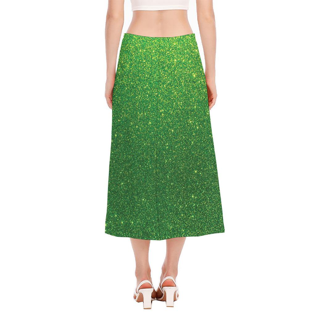 Shamrock Green (NOT Real) Glitter Print Side Slit Midi Skirt
