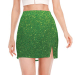 Shamrock Green (NOT Real) Glitter Print Side Slit Mini Skirt