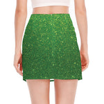 Shamrock Green (NOT Real) Glitter Print Side Slit Mini Skirt