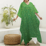 Shamrock Green (NOT Real) Glitter Print Silk V-Neck Kaftan Dress