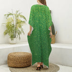 Shamrock Green (NOT Real) Glitter Print Silk V-Neck Kaftan Dress