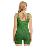 Shamrock Green (NOT Real) Glitter Print Sleeveless One Piece Swimsuit