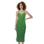 Shamrock Green (NOT Real) Glitter Print Slim Fit Midi Cami Dress