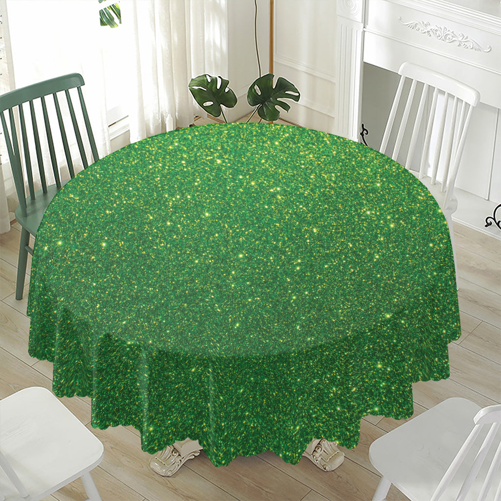 Shamrock Green (NOT Real) Glitter Print Waterproof Round Tablecloth