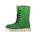Shamrock Green (NOT Real) Glitter Print Winter Boots
