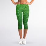 Shamrock Green (NOT Real) Glitter Print Women's Capri Leggings