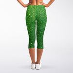 Shamrock Green (NOT Real) Glitter Print Women's Capri Leggings