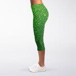 Shamrock Green (NOT Real) Glitter Print Women's Capri Leggings