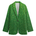 Shamrock Green (NOT Real) Glitter Print Women's Cotton Blazer