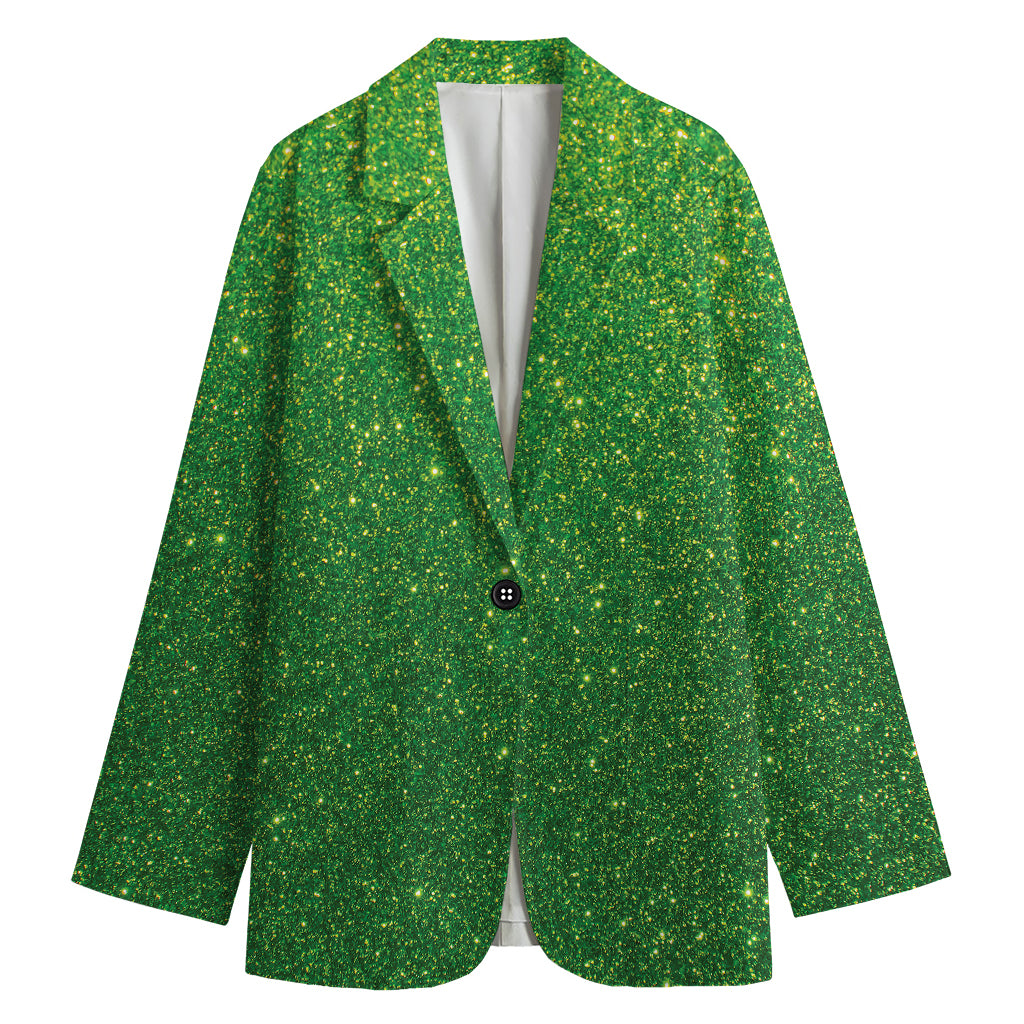 Shamrock Green (NOT Real) Glitter Print Women's Cotton Blazer