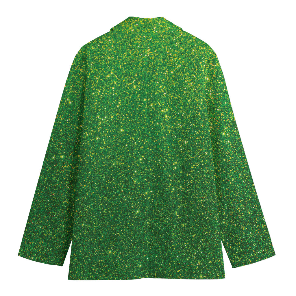 Shamrock Green (NOT Real) Glitter Print Women's Cotton Blazer