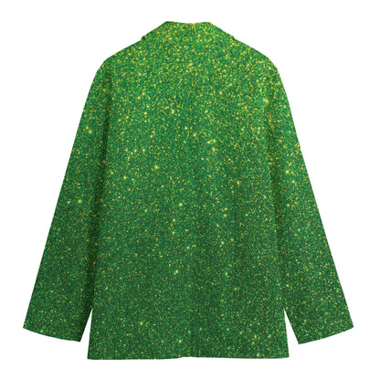Shamrock Green (NOT Real) Glitter Print Women's Cotton Blazer