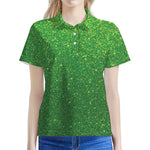 Shamrock Green (NOT Real) Glitter Print Women's Polo Shirt