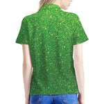 Shamrock Green (NOT Real) Glitter Print Women's Polo Shirt
