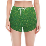 Shamrock Green (NOT Real) Glitter Print Women's Split Running Shorts