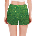 Shamrock Green (NOT Real) Glitter Print Women's Split Running Shorts