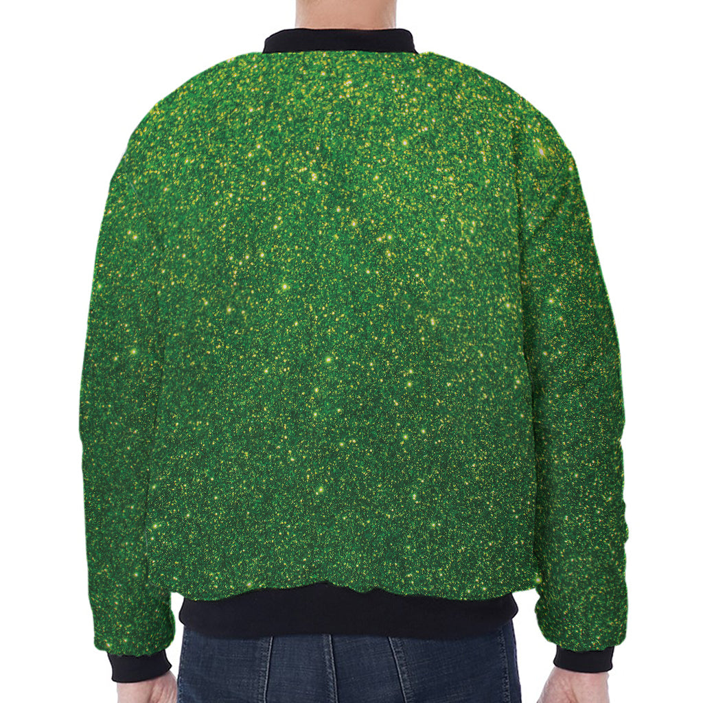 Shamrock Green (NOT Real) Glitter Print Zip Sleeve Bomber Jacket