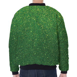 Shamrock Green (NOT Real) Glitter Print Zip Sleeve Bomber Jacket