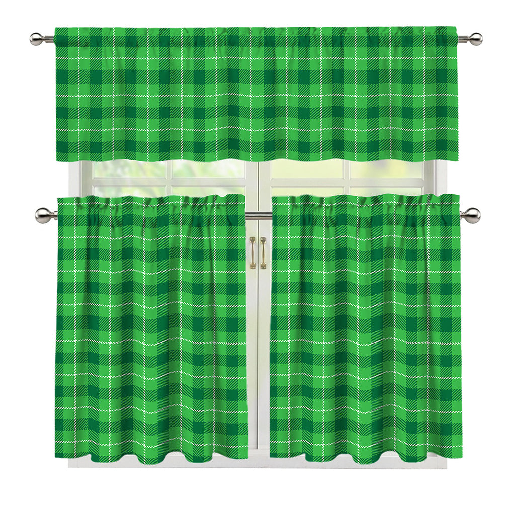 Shamrock Green Plaid Pattern Print 3 Piece Kitchen Curtains