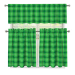 Shamrock Green Plaid Pattern Print 3 Piece Kitchen Curtains