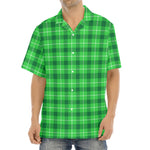 Shamrock Green Plaid Pattern Print Aloha Shirt