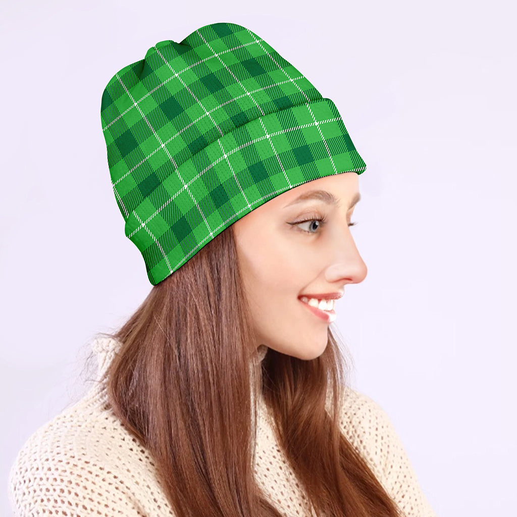 Shamrock Green Plaid Pattern Print Beanie