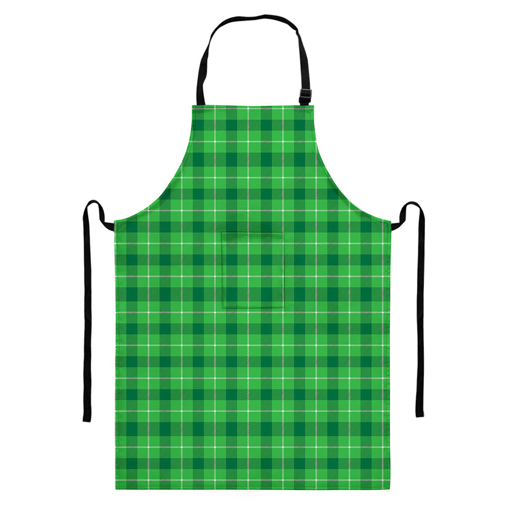Shamrock Green Plaid Pattern Print Bib Apron With Pocket