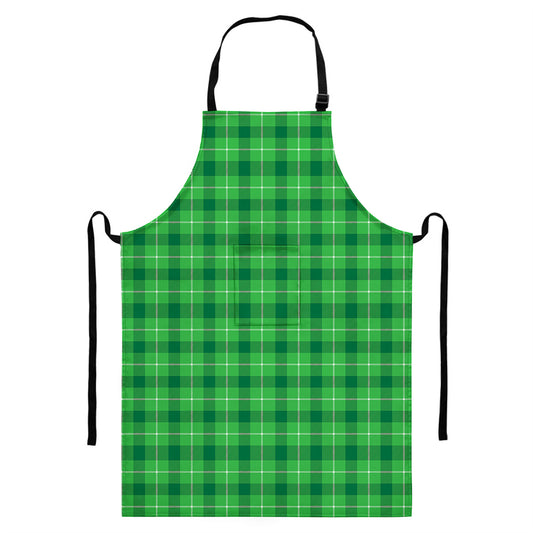 Shamrock Green Plaid Pattern Print Bib Apron With Pocket