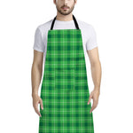 Shamrock Green Plaid Pattern Print Bib Apron With Pocket