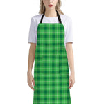 Shamrock Green Plaid Pattern Print Bib Apron With Pocket