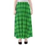 Shamrock Green Plaid Pattern Print Chiffon Maxi Skirt