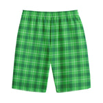 Shamrock Green Plaid Pattern Print Cotton Shorts