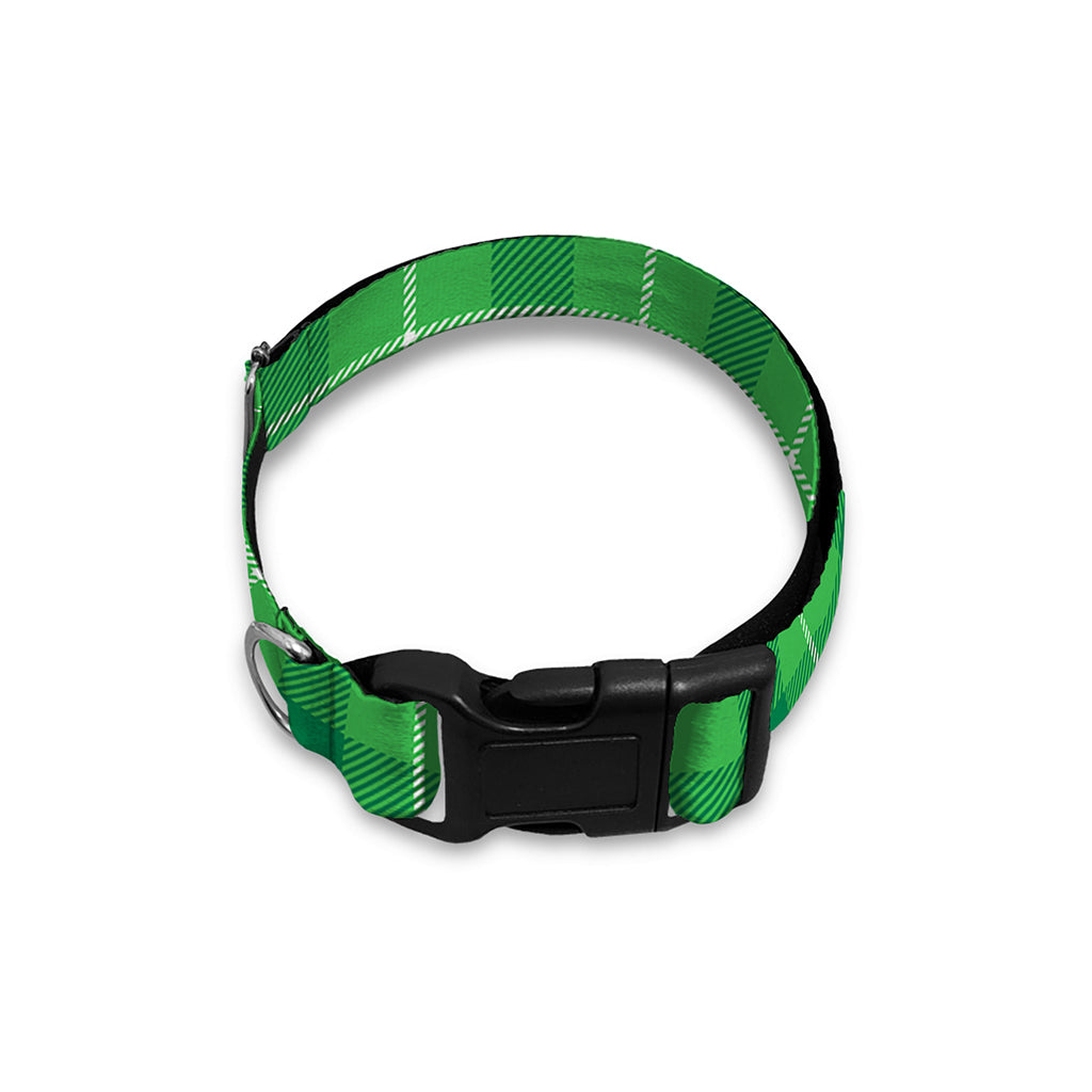 Shamrock Green Plaid Pattern Print Dog Collar