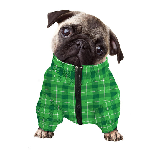 Shamrock Green Plaid Pattern Print Dog Zip Up Jacket
